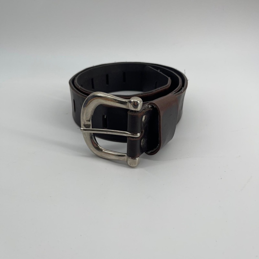 Vintage Dark Brown Bonded Leather Belt 32 Horseshoe Buckle Made in USA